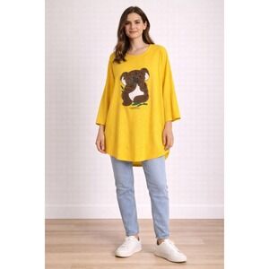 PAWS AND REFLECT KITTENS Sweatshirt XL Yellow Oversized Koala Bear VINTAGE 1987